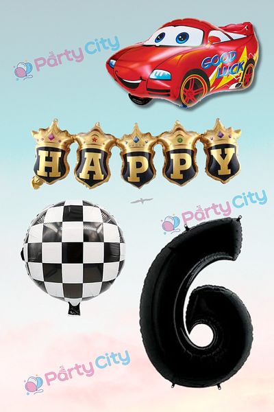 Party City 6 Year Old Car Themed Bulk Birthday-Party Celebration Balloon Set