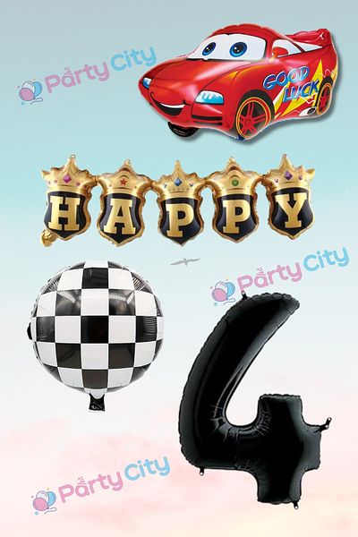 Party City 4 Year Old Car Themed Bulk Birthday-Party Celebration Balloon Set