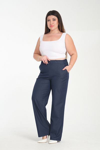 Gül Moda Large Size Silk Jeans with Elastic Waist Navy Blue G116-2