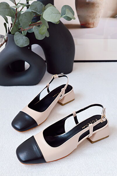 POLKA STORE Balance Mascaret Detailed Open Back Square Toe Helmet Women's Mary Jane Short Block Heeled Shoes