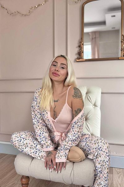 Pijamaevi Peach Soft Color Breeze Exclusive Women's Pajama Set with Knitted Dressing Gown