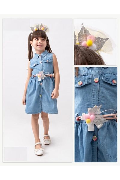 Aymini Girl's Belt and Crown Jeans Dress