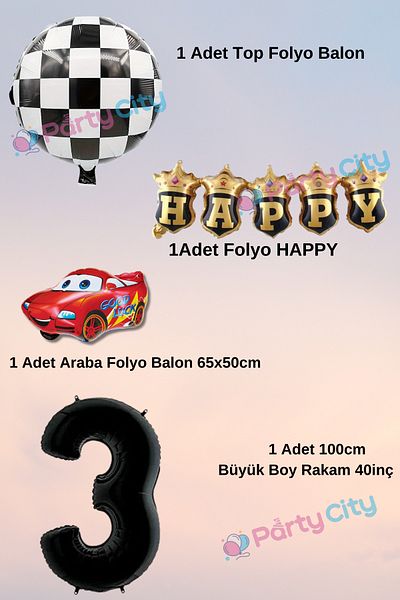 Party City 3 Year Old Car Themed Bulk Birthday-Party Celebration Balloon Set