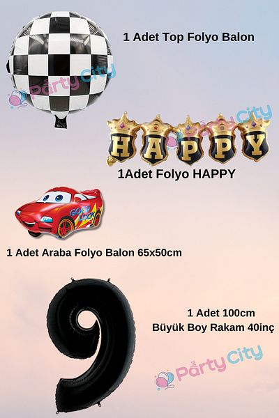 Party City Σετ μπαλόνι γιορτής γενεθλίων με θέμα το αυτοκίνητο 9 ετών