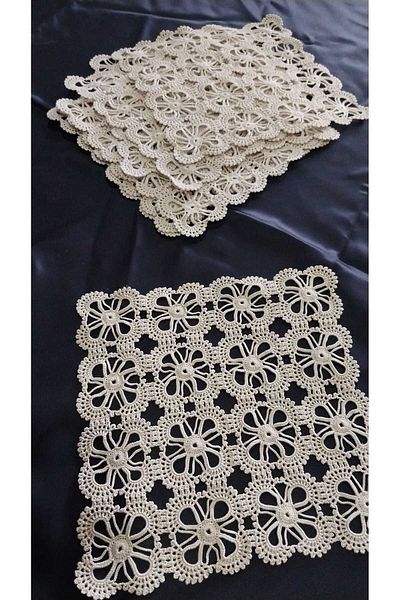 Papatyam Hand Knitted Crochet 7 Pieces Lace (17X17) Handcrafted Lace/Dowry Lace/Vintage/Cotton Rope