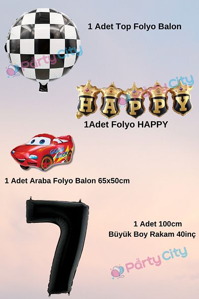 Party City 7 Year Old Car Themed Bulk Birthday-Party Celebration Balloon Set