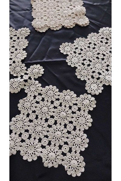 Papatyam Hand Knitted Crochet 5Pcs Lace (18X18) 1Pcs (50X23)Handcrafted Lace/Dowry Lace/Vintage/Cotton Rope