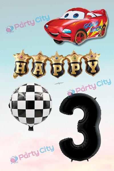 Party City 3 Year Old Car Themed Bulk Birthday-Party Celebration Balloon Set