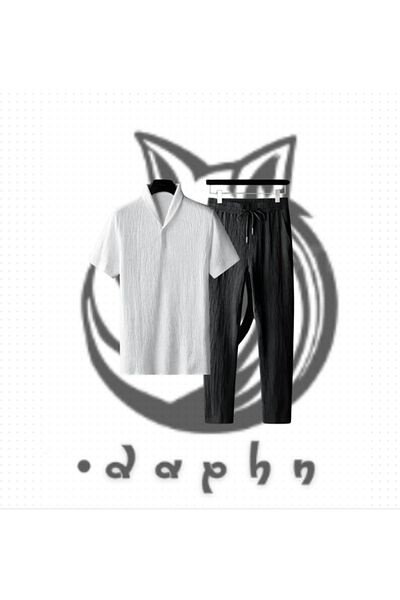 TEXTURA New Season Wrinkled Crinkle Fabric Summer Lycra White & Black Short Sleeve Summer T-Shirt Tracksuit Set