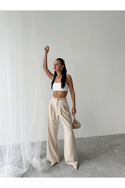mydukkan.co Palazzo Trousers with Belt Lace Detail