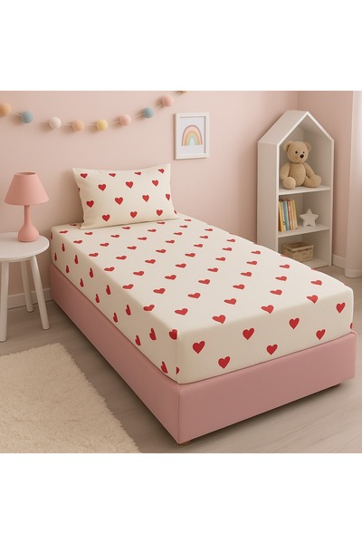 Loova Single Fitted Sheet Set, 100% Cotton, Includes Heart-Shaped Pillowcase,...