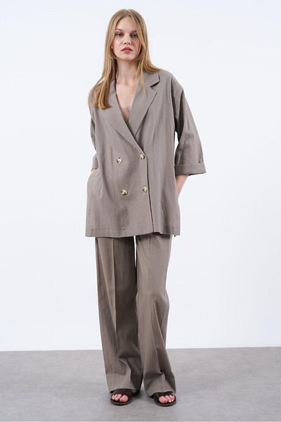 Lavanta Tekstil Double Breasted Collar Jacket Pants Set