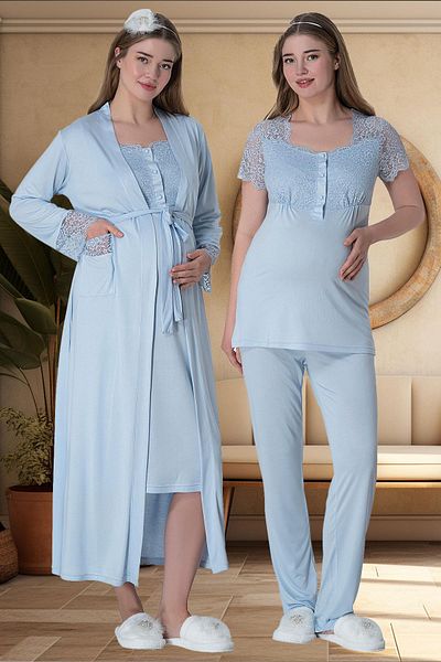 Mecit Pijama Mecit 6065 - Σετ Πιτζάμες και Ρόμπα εγκυμοσύνης μπλε