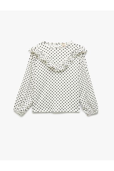 Koton New Season Polka Dot Ruffled Crew Neck Long Sleeve Blouse