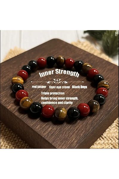 ORGANICYOU Vintage Style Genzu Bracelet - Raven, Red Flat and Black Onyx