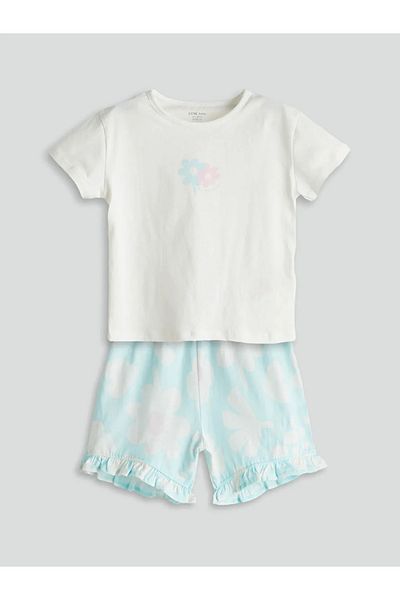 LC Waikiki Lcw Baby Ecru Floral Baby Girl T-Shirt and Shorts 2-Pack