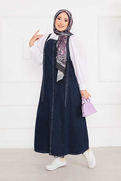 EBRUTESETTÜR Hijab Denim Salopet Dress with Side Pockets