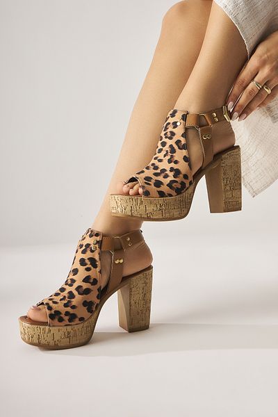 Limoya Sandale de damă cu toc cu platformă cu curea leopard Hadel