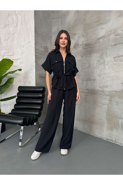 Elif Özbey Butik Black Waist Shirred Suit