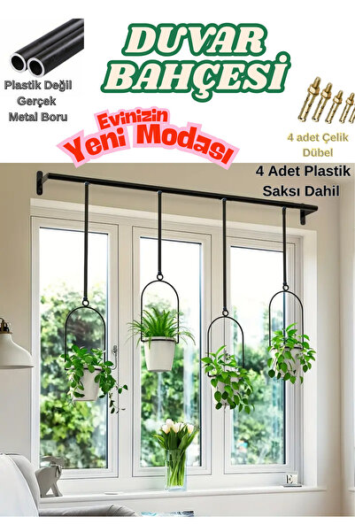KL HOME Yeni Moda Duvar Bahçesi- Set Bitki Çiçek Saksılık - 4 Adet Plastik Sa...