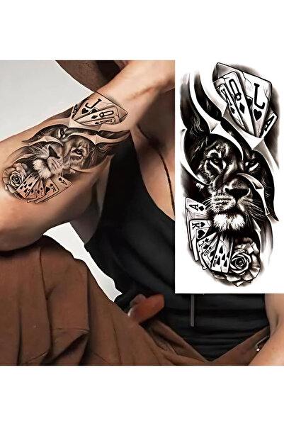 Real Tattoo Looking Lion And Poker Paper Temporary Tattoo 3D Tattoo