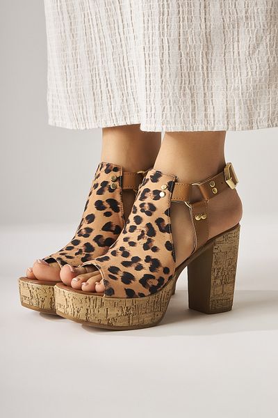 Limoya Sandale de damă cu toc cu platformă cu curea leopard Hadel