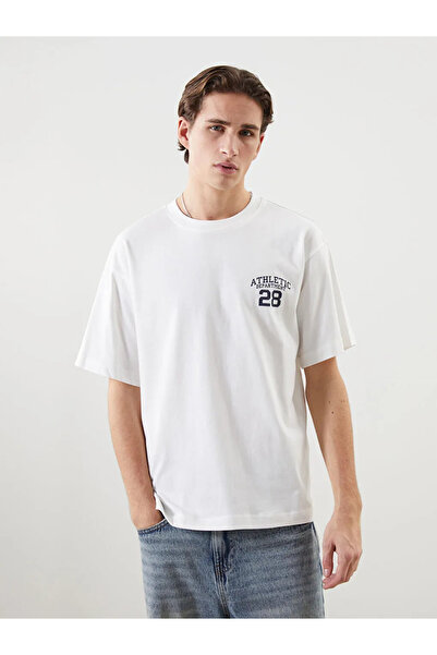 LC Waikiki Xside Ecru Crew Neck Printed Combed Cotton Mens T-Shirt