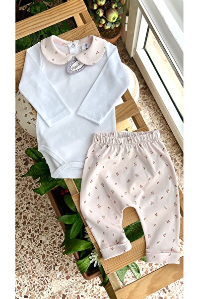 Happy Moon Bebek giyim kız bebek hediye %100 pamuk ikili takım beyaz body çiç...