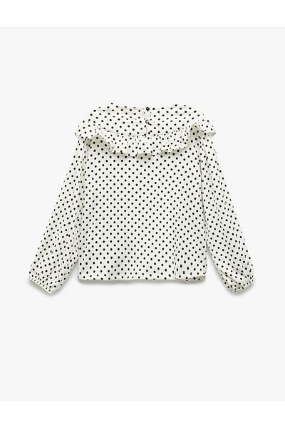 Koton New Season Polka Dot Ruffled Crew Neck Long Sleeve Blouse