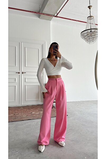 mydukkan.co Palazzo Trousers with Belt Lace Detail