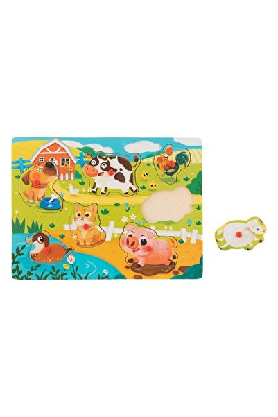 OEM Puzzle din Lemn Ferma Animale, 7 Piese, Multicolor, 30x22.5cm, Varsta 3+ Ani