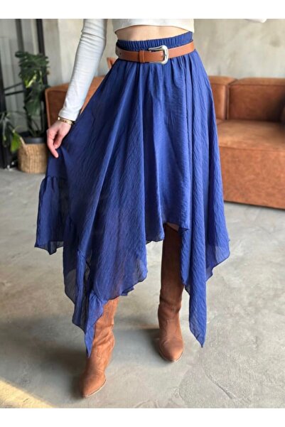 BERİ BUTİK Asimetrik Kesim Bohem Saks Tül Etek