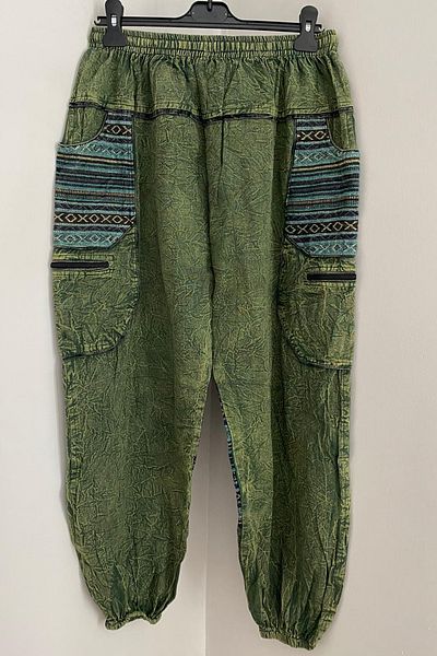 AYASOFYA OTANTIK Unisex Νεπάλ Πράσινο έθνικ μοτίβο με ελαστική μέση και πόδια Casual Hippie Bohemian παντελόνι με τσέπες Cargo