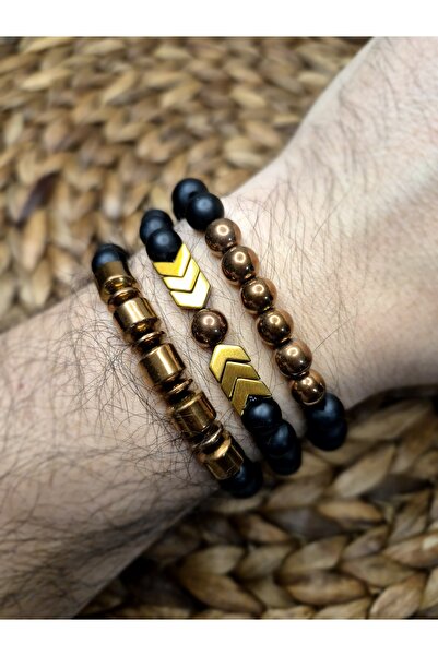 WERWOLF Natural Stone Men's 3-Piece Bracelet Set Copper
