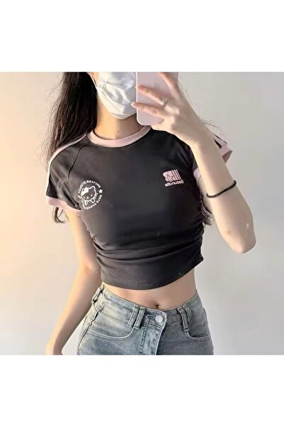 SEFUR Trend Black Pink Crop Tricou Tricou cu mânecă scurtă