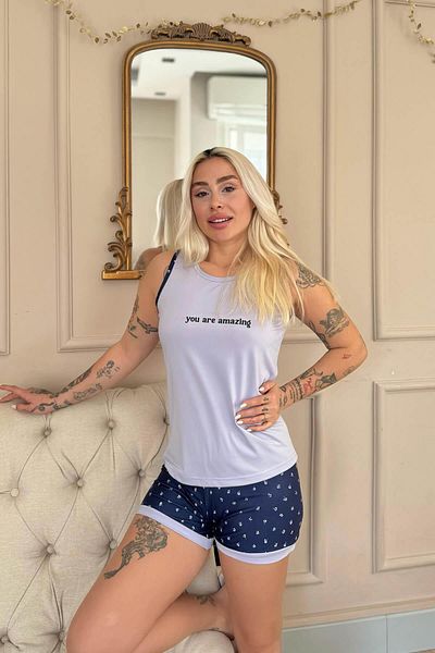 Pijamaevi Lila You Are Patterned Zero Sleeve Shorts Knitted Women's Pajamas Set