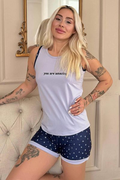 Pijamaevi Lila You Are Patterned Zero Sleeve Shorts Knitted Women's Pajamas Set