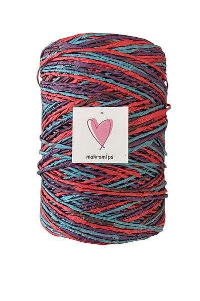 Makromİps Premium Mix Multicolor Marbled Paper String (200 Gr 390 m +-20) Natural Wicker Jute Raffia Knit Bag Supplies String