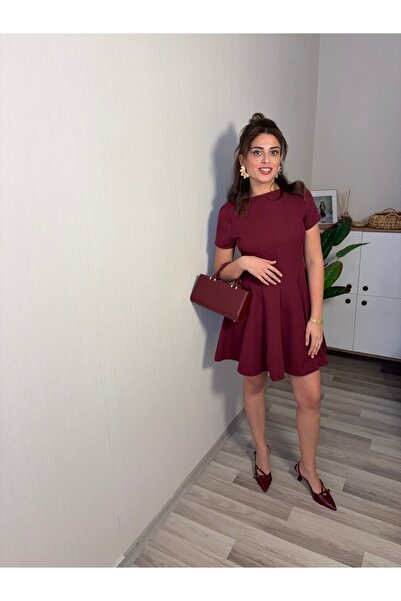 Misun butik BORDO PİLELİ ELBİSE