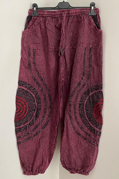 AYASOFYA OTANTIK Unisex Nepalese Burgundy Ethnic Authentic Loose Hippie Bohemian Trousers with Elastic Waist and Pockets