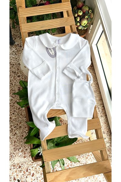 Happy Moon Bebek giyim yenidoğan düz beyaz tulum takım şapka %100 pamuk 0-2 ay Happy Moon