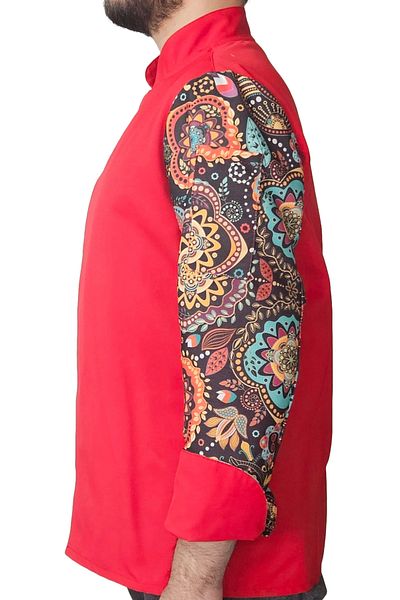Ant Rotagrup Üniforma ve İş Elbiseleri Unisex Chef Jacket - Red Mandala Patterned Long Sleeve Unisex Chef Kitchen Jacket
