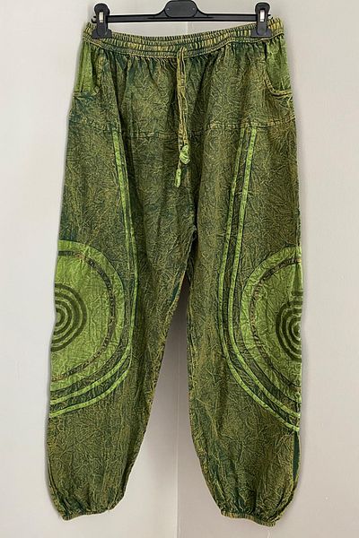 AYASOFYA OTANTIK Unisex Nepalese Green Ethnic Authentic Loose Hippie Bohemian Trousers with Elastic Waist and Pockets