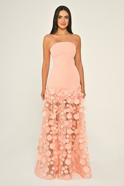 ALFABETA Crepe Skirt 3D Tulle Long Evening Dress Alpha Beta B7067