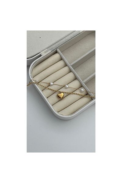 ParlaTakıAksesuar Steel Pearl Double Heart Anklet Gold Color