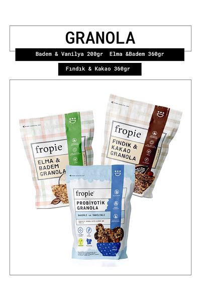 FROPİE Fropie Probiotic Almond & Vanilla - Apple & Almond - Hazelnut & Cocoa Granola Set of 3