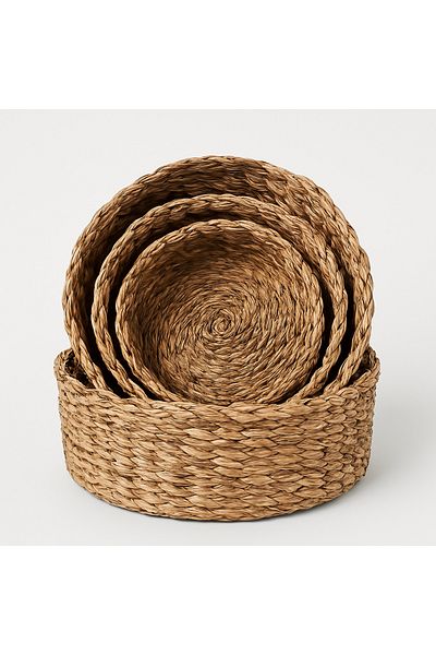 Dore Natural Wicker Round Basket Set (3 Pcs) - Hand Knitted Decorative Baskets