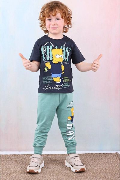 yagmurgiyim Σετ κοντομάνικη φόρμα Simpson με πράσινη ανδρική φόρμα - 3-10 ετών 7492-Y