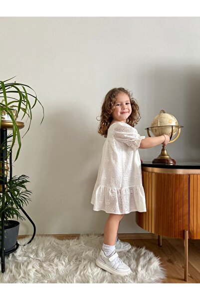 penu baby kids Екрю з ґудзиками, короткий рукав, сукня для дівчинки, для немовляти