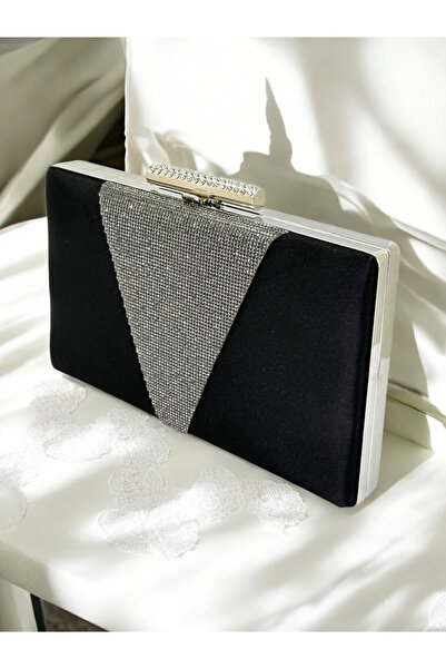 Wedding Fashion فستان سهرة من الساتان الأسود حقيبة، كريستال لامع مرصّع بالأحج...